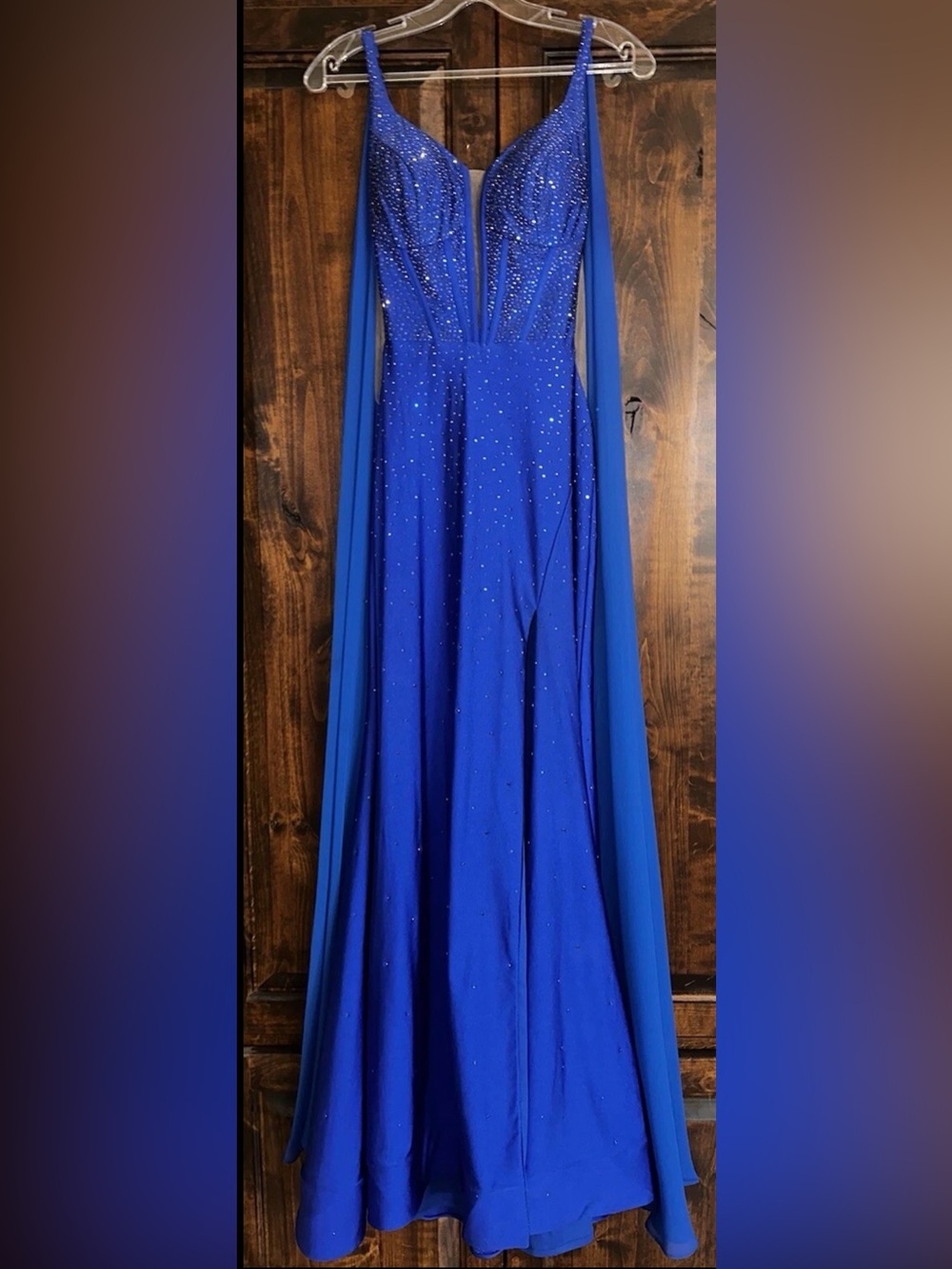 Amarra Royal Blue  Prom Cocktail Dress With Small Train Size 4 Style #63888-R4